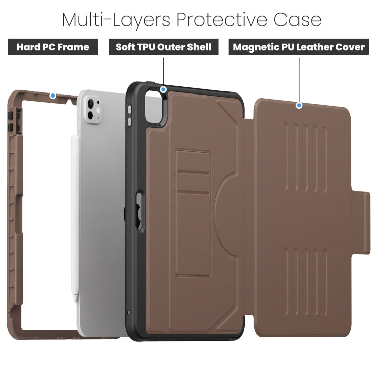 For iPad Pro 11 2024 Notebook Magnetic Leather Tablet Case(Brown)