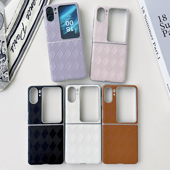 For OPPO Find N2 Flip Pearlescent Paint Diamond Shaped Checkered Leather Phone Case(Purple)