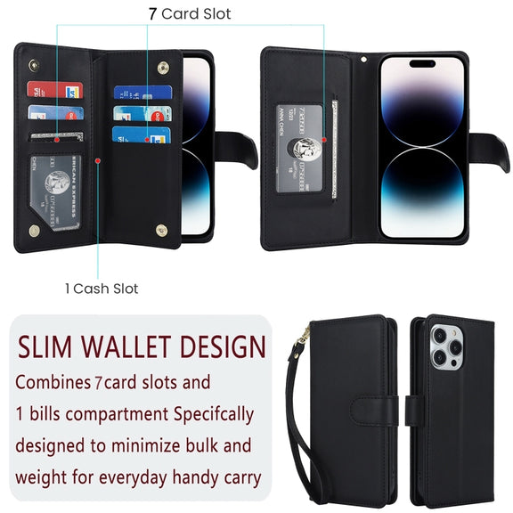 For iPhone 15 Pro Max Multi-Card Wallet RFID Leather Phone Case(Black)