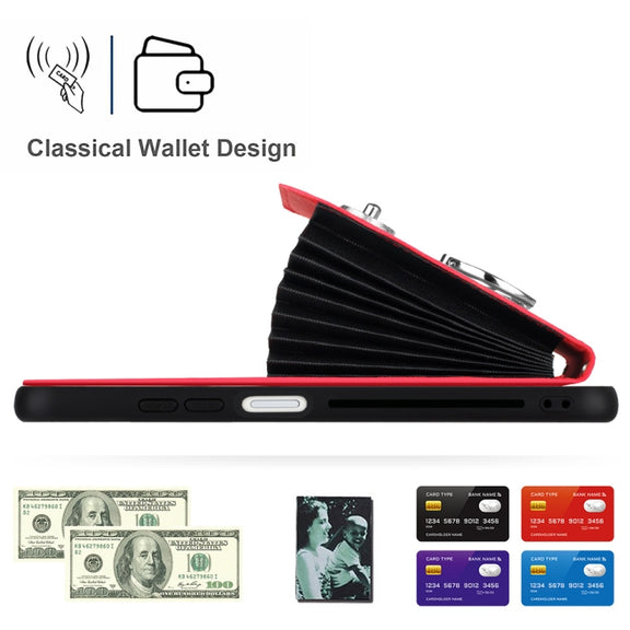 For Xiaomi Redmi Note 12 5G Global Organ Card Bag Ring Holder Phone Case with Long Lanyard(Red)
