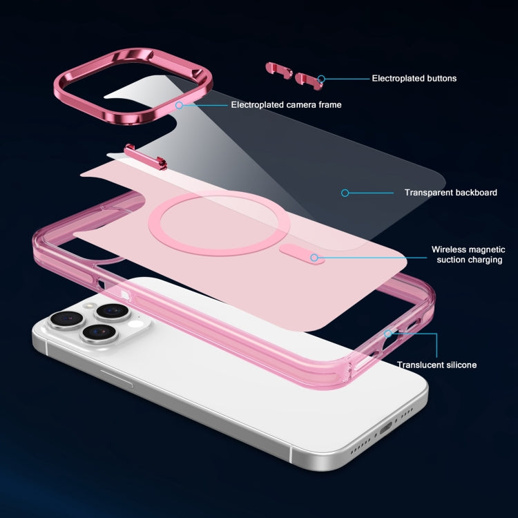 For iPhone 15 Pro Electroplated IMD Magsafe PC Hybrid TPU Phone Case(Pink)