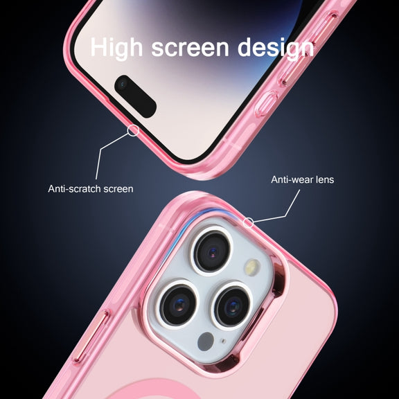 For iPhone 15 Pro Electroplated IMD Magsafe PC Hybrid TPU Phone Case(Pink)