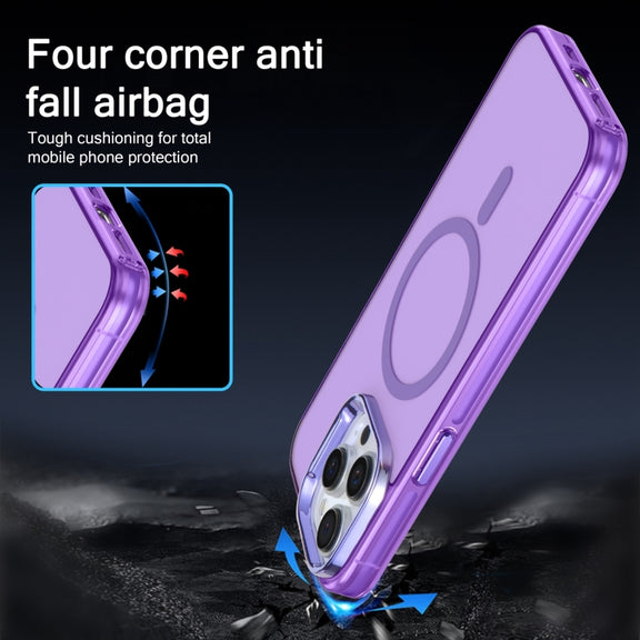 For iPhone 15 Plus Electroplated IMD Magsafe PC Hybrid TPU Phone Case(Purple)