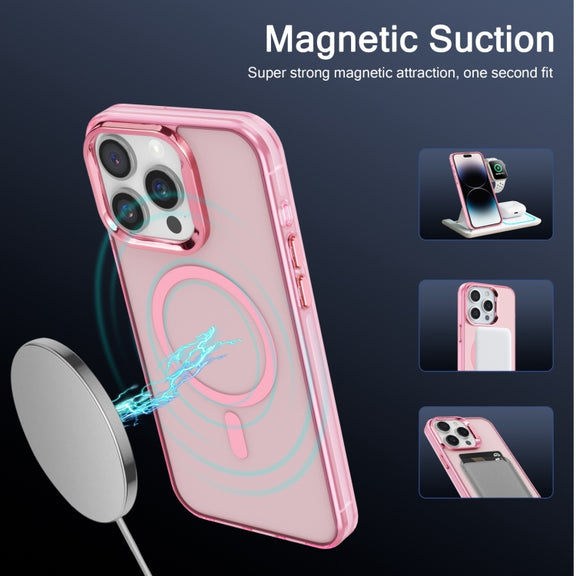 For iPhone 14 Pro Electroplated IMD Magsafe PC Hybrid TPU Phone Case(Pink)