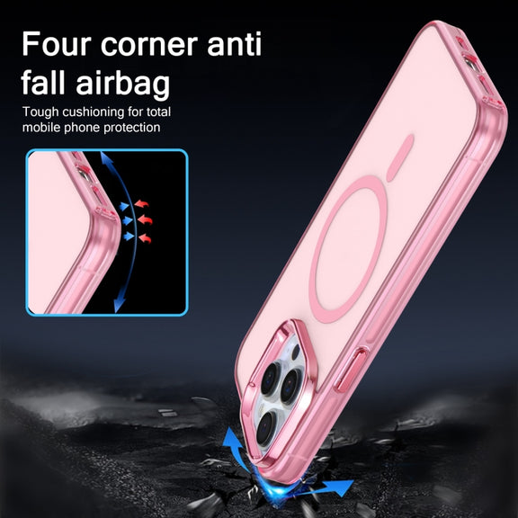 For iPhone 14 Pro Electroplated IMD Magsafe PC Hybrid TPU Phone Case(Pink)