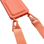 For iPhone 16 Pro Max Card Slot Liquid Silicone Phone Case with Lanyard(Coffee)