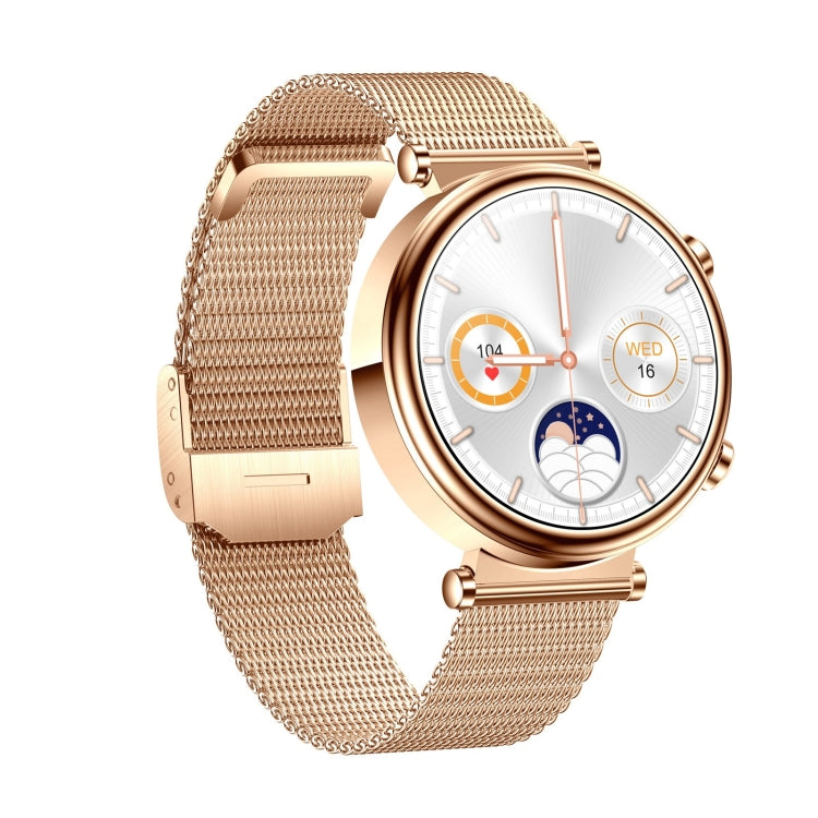 T86 Woman Health 1.27 inch Smart Watch, BT Call / Physiological Cycle / Heart Rate / Blood Pressure / Blood Glucose / SOS(Rose Gold Steel Band)