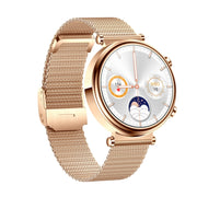 T86 Woman Health 1.27 inch Smart Watch, BT Call / Physiological Cycle / Heart Rate / Blood Pressure / Blood Glucose / SOS(Rose Gold Steel Band)