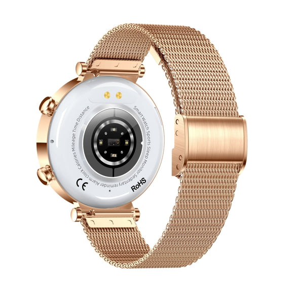 T86 Woman Health 1.27 inch Smart Watch, BT Call / Physiological Cycle / Heart Rate / Blood Pressure / Blood Glucose / SOS(Rose Gold Steel Band)