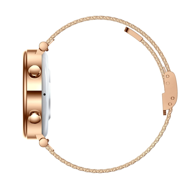 T86 Woman Health 1.27 inch Smart Watch, BT Call / Physiological Cycle / Heart Rate / Blood Pressure / Blood Glucose / SOS(Rose Gold Steel Band)