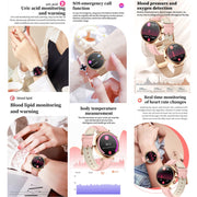 T86 Woman Health 1.27 inch Smart Watch, BT Call / Physiological Cycle / Heart Rate / Blood Pressure / Blood Glucose / SOS(Rose Gold Steel Band)