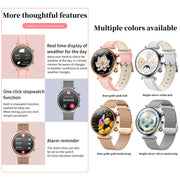T86 Woman Health 1.27 inch Smart Watch, BT Call / Physiological Cycle / Heart Rate / Blood Pressure / Blood Glucose / SOS(Rose Gold Steel Band)