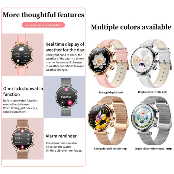 T86 Woman Health 1.27 inch Smart Watch, BT Call / Physiological Cycle / Heart Rate / Blood Pressure / Blood Glucose / SOS(Rose Gold Steel Band)