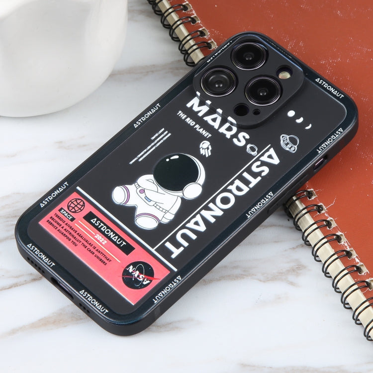 For iPhone 16 Pro Max Astronaut Pattern Silicone Straight Edge Phone Case(Mars Astronaut-Black)