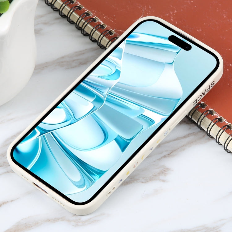 For iPhone 16 Plus Astronaut Pattern Silicone Straight Edge Phone Case(Planet Landing-White)