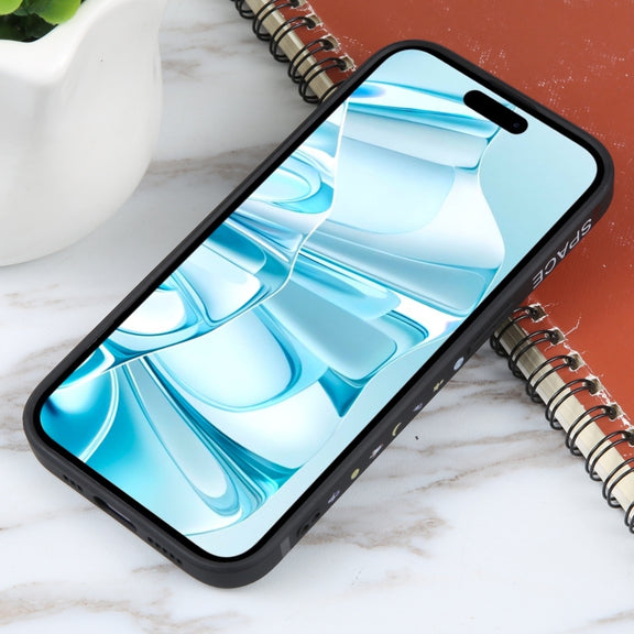 For iPhone 16 Astronaut Pattern Silicone Straight Edge Phone Case(Planet Landing-Black)
