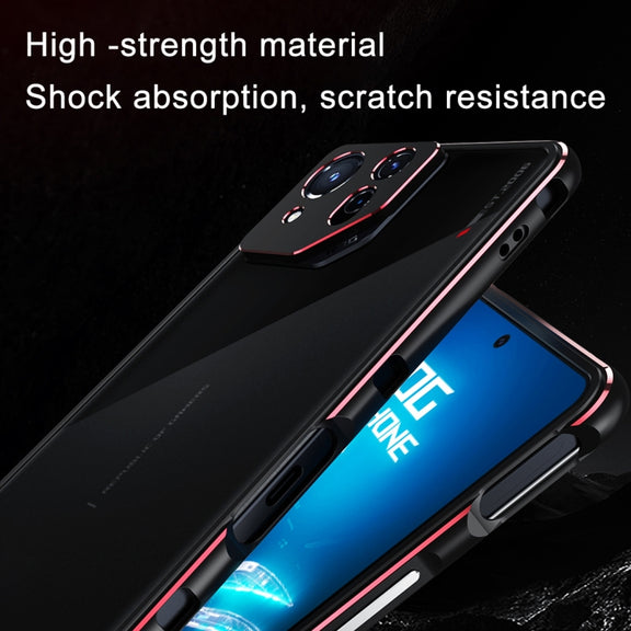 For ASUS ROG Phone 8 Lens Protector + Metal Frame Phone Case(Black Blue)