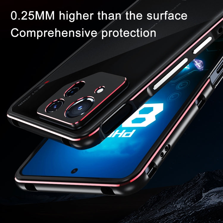 For ASUS ROG Phone 8 Lens Protector + Metal Frame Phone Case(Black Blue)