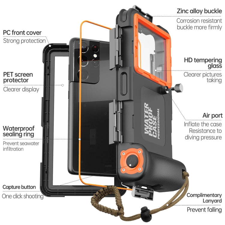 Diving Shell Gen2 Upgrade IP68 Water-resistant Phone Case(Black Orange)