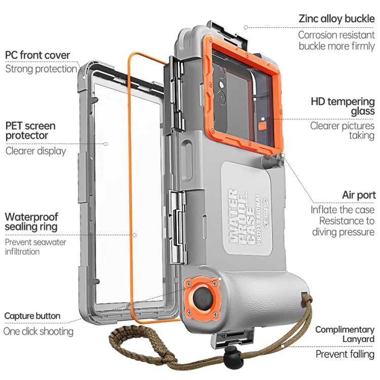 Diving Shell Gen2 Upgrade IP68 Water-resistant Phone Case(Grey Orange)