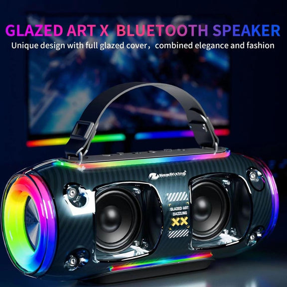 New Rixing NR8806 Portable Outdoor Wireless Bluetooth Speaker RGB Colorful Subwoofer, Style:Single Mic(Blue)