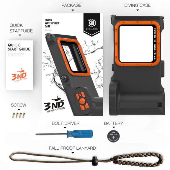 Diving Shell Gen3 Bluetooth Water-resistant Phone Case(Black Orange)