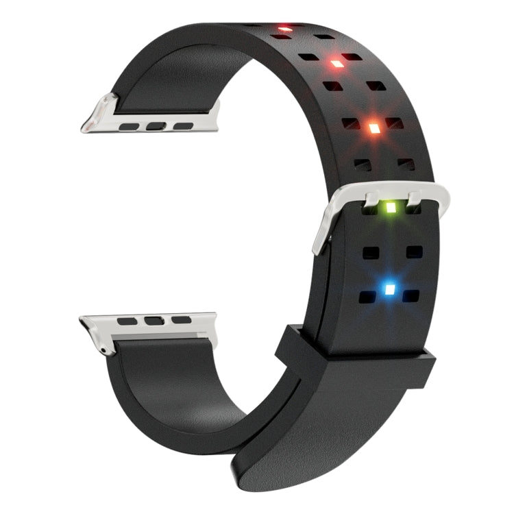For Apple Watch Series 3 38mm Luminous Colorful Light Silicone Watch Band(Black)