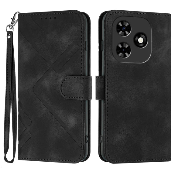 For Tecno Spark Go 2024 Line Pattern Skin Feel Leather Phone Case(Black)
