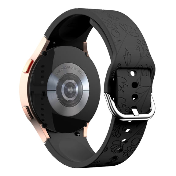 For Samsung Galaxy Watch 6 Butterfly Flower Embossed Silicone Watch Band(Black)
