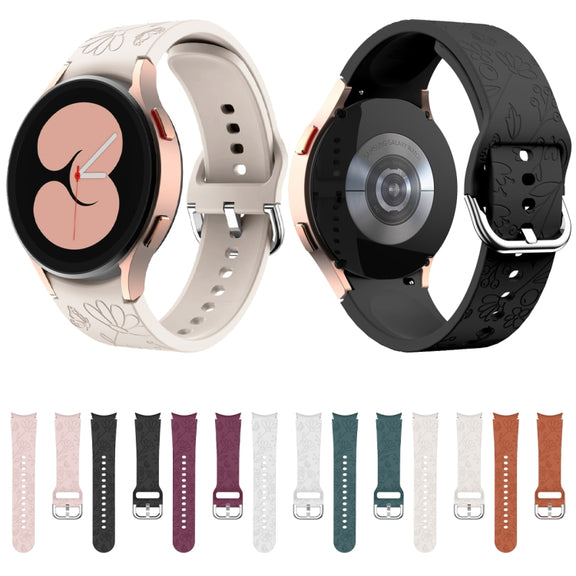 For Samsung Galaxy Watch 6 Butterfly Flower Embossed Silicone Watch Band(Black)