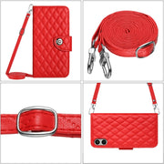 For Sony Xperia 5 V Rhombic Texture Flip Leather Phone Case with Long Lanyard(Red)