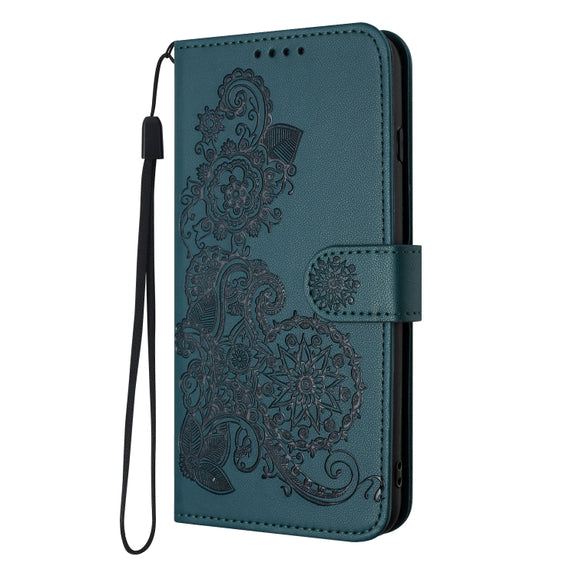 For Tecno Spark Go 2024 Datura Flower Embossed Flip Leather Phone Case(Dark Green)
