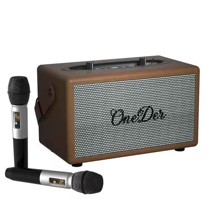 Oneder D7 Bluetooth Speaker Outdoor Karaoke Wireless Speakers With Two Mic(Brown)