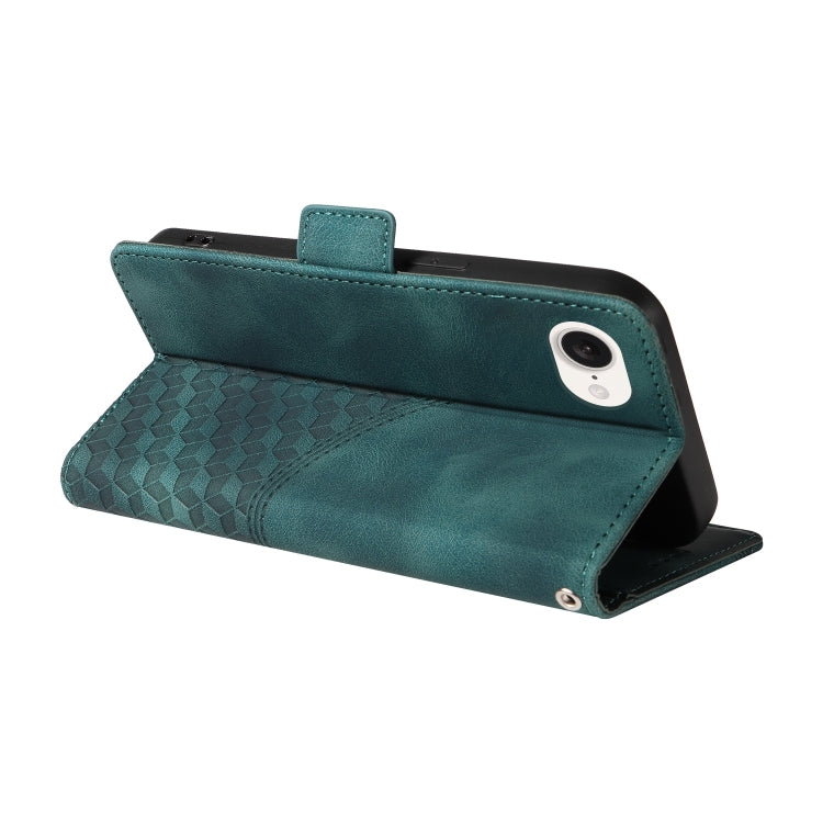 For iPhone SE 2024 Embossed Rhombus Starry Leather Phone Case(Green)