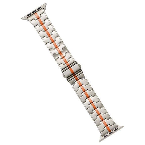 For Apple Watch Series 7 41mm Stainless Steel Watch Band(Starlight Orange)