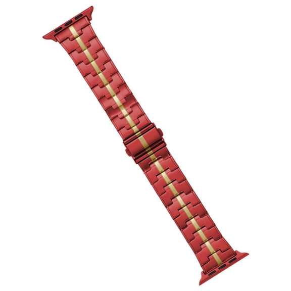 For Apple Watch SE 40mm Stainless Steel Watch Band(Red Yelllow)