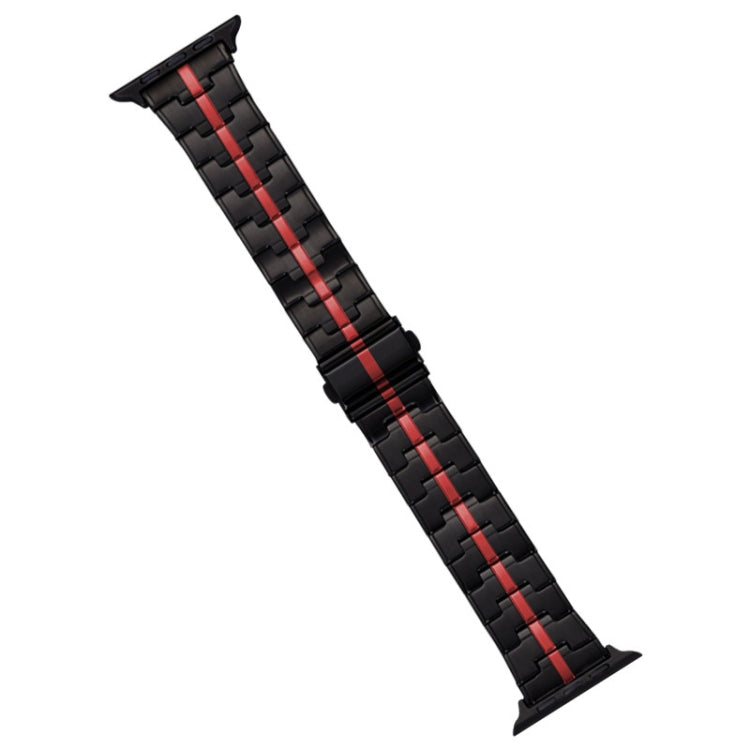 For Apple Watch Series 3 38mm Stainless Steel Watch Band(Black Red)