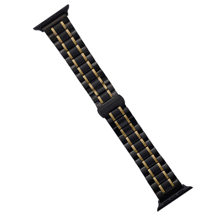 For Apple Watch SE 2023 44mm Five-Beads Stainless Steel Watch Band(Black Gold)