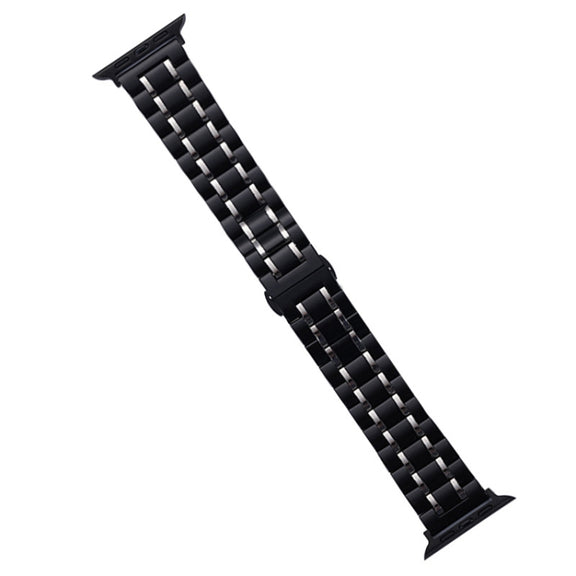 For Apple Watch Ultra 49mm Five-Beads Stainless Steel Watch Band(Black Silver)