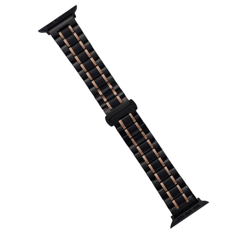 For Apple Watch Series 7 41mm Five-Beads Stainless Steel Watch Band(Black Rose Gold)