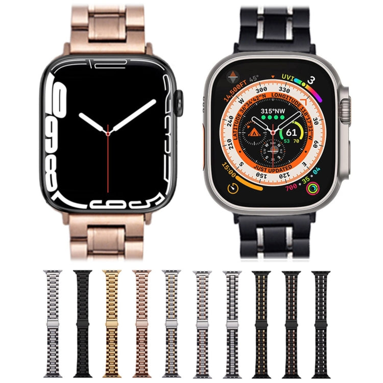 For Apple Watch SE 2022 44mm Five-Beads Stainless Steel Watch Band(Black Silver)