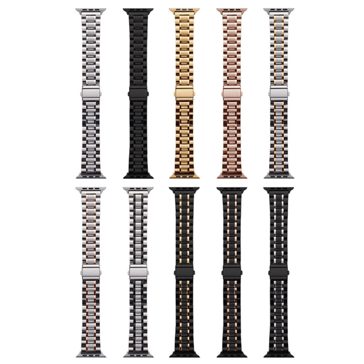 For Apple Watch SE 40mm Five-Beads Stainless Steel Watch Band(Silver Gold)