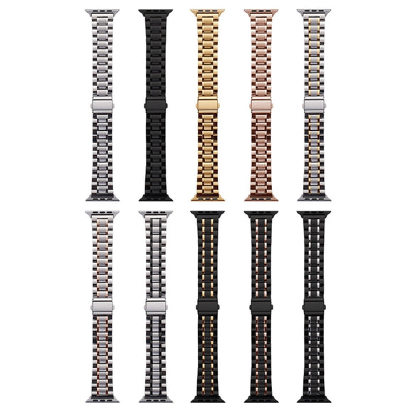 For Apple Watch SE 40mm Five-Beads Stainless Steel Watch Band(Silver Gold)