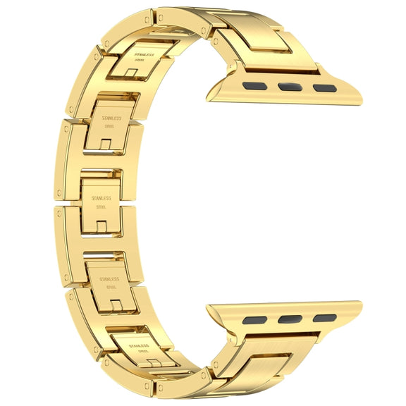 For Apple Watch SE 44mm H Slim Stainless Steel Watch Band(Gold)