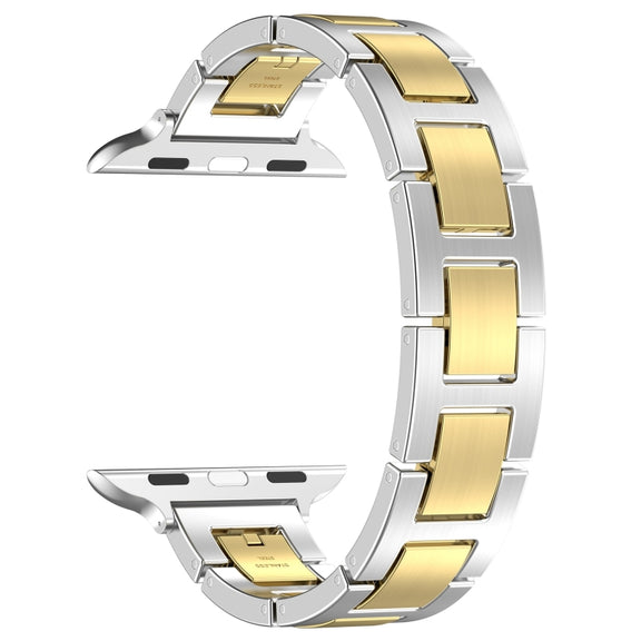 For Apple Watch 42mm H Slim Stainless Steel Watch Band(Silver Gold)