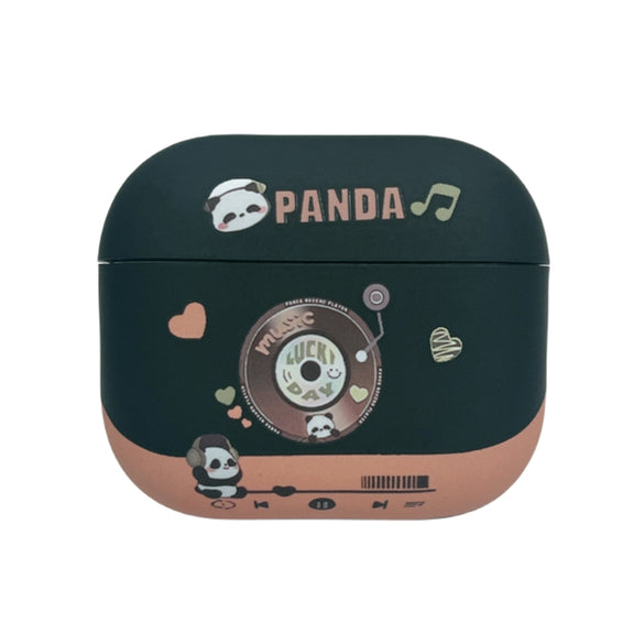 For AirPods 3 Panda Records Pattern Earbuds Box Frosted TPU Case(Black)