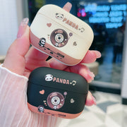 For AirPods 3 Panda Records Pattern Earbuds Box Frosted TPU Case(Black)