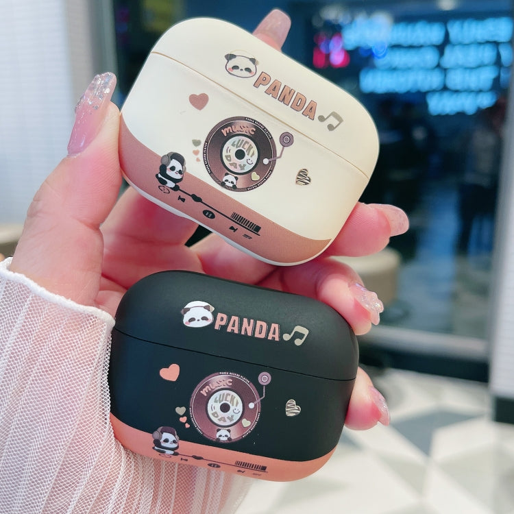 For AirPods 3 Panda Records Pattern Earbuds Box Frosted TPU Case(Black)