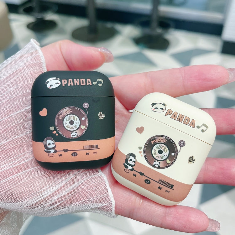 For AirPods 3 Panda Records Pattern Earbuds Box Frosted TPU Case(Black)