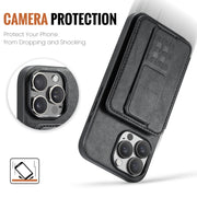 For iPhone 16 Pro Max Fierre Shann Oil Wax Cow Leather Card Holder Back Phone Case(Black)